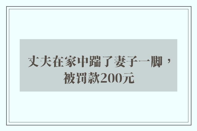 丈夫在家中踹了妻子一脚，被罚款200元